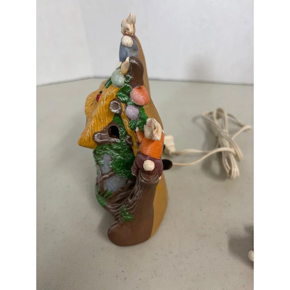Easter Bunny Cottage‎  Light with 3 Figurines Ceramic Illuminated Decor Set